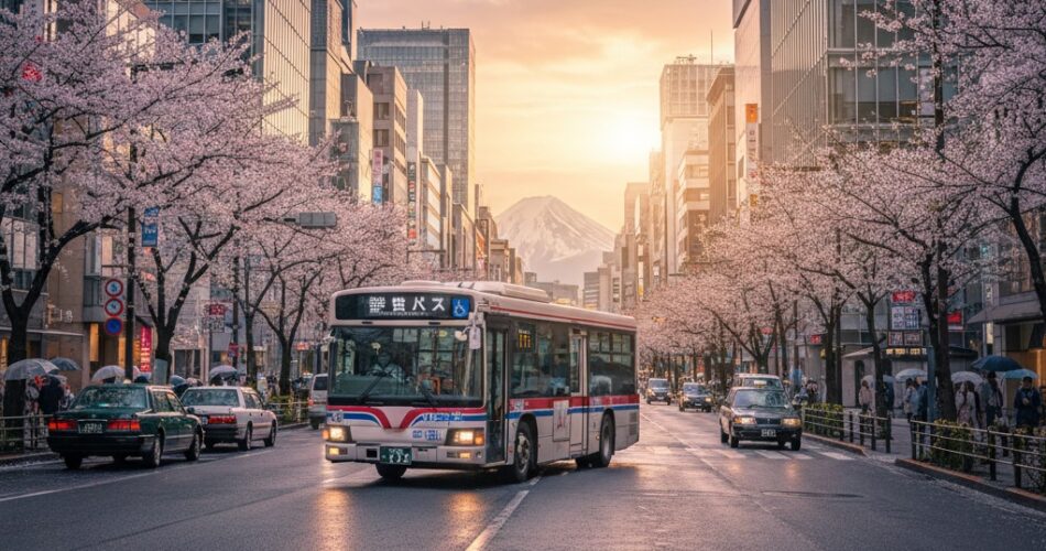 A Japanese bus on the street in Japan