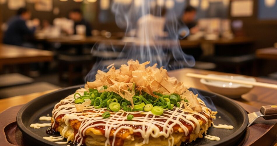 Okonomiyaki in a Japanese restaurant
