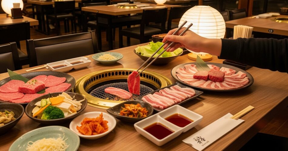 Making food in a yakiniku restaurant in Japan